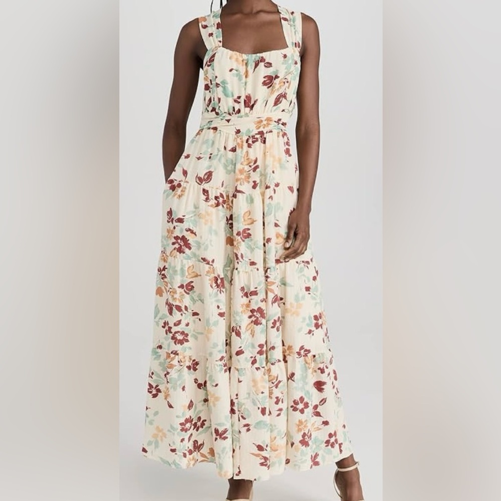 Gorgeous Moon River Viral smocked tiered back tie maxi dress!